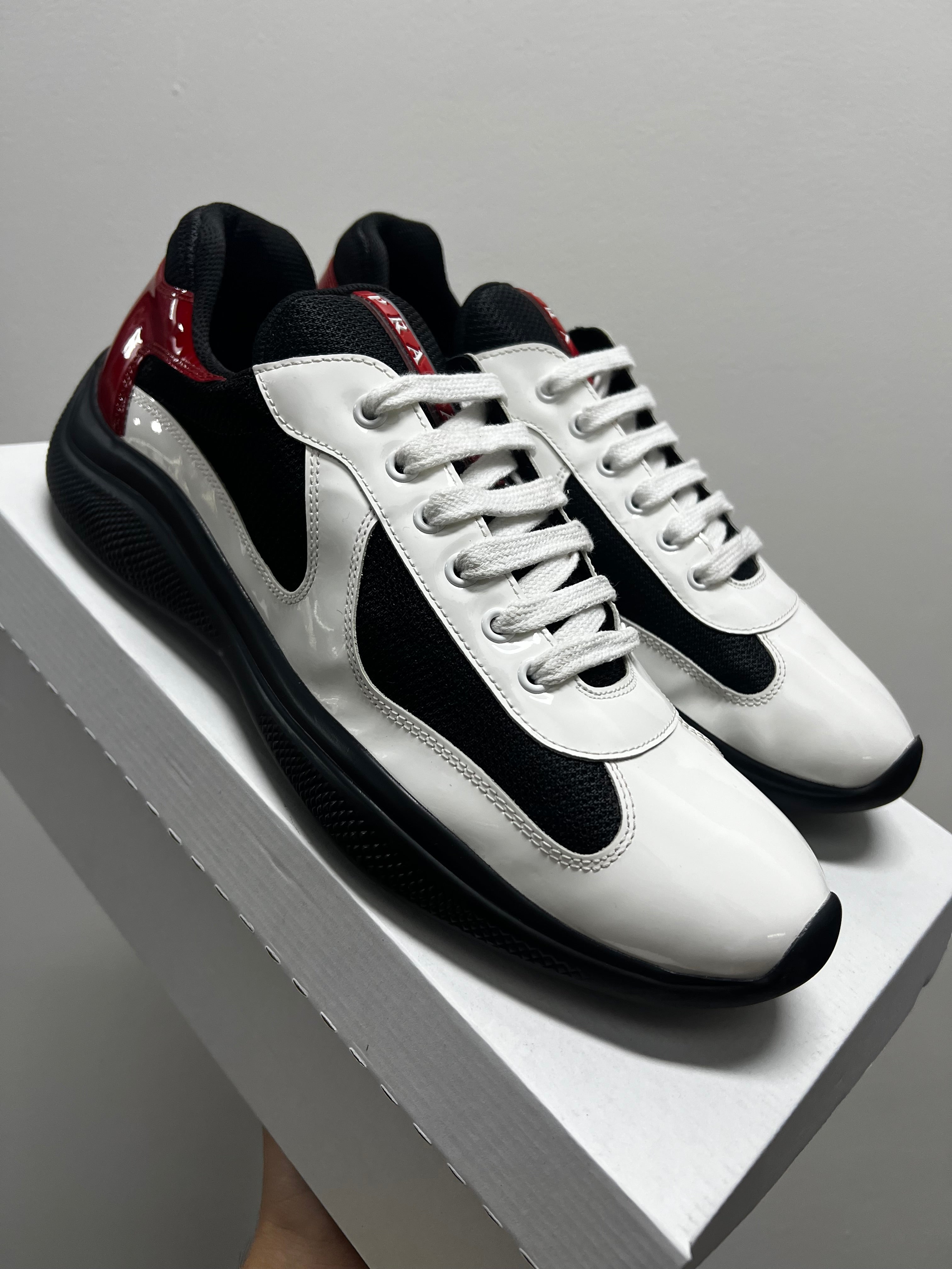 PRADA MENS AMERICAS CUP RED WHITE BLACK PATENT LEATHER