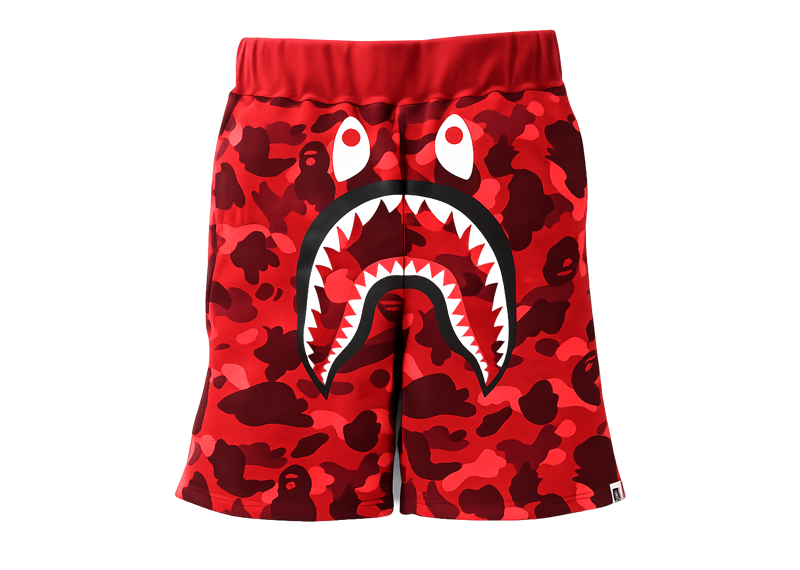 BAPE Color Camo Shark Sweat Shorts Red