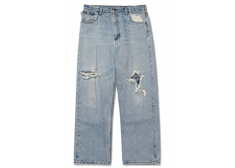 CARHARTT LIGHT WASH JEANS PLAID KNEES
