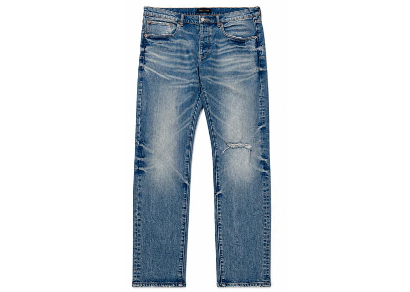 PURPLE BRAND BLUE WHISKERED STARIGHT LEG DENIM JEANS