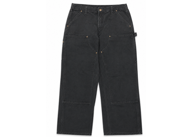 CARHARTT BLACK WASHED DOUBLE KNEE DENIM