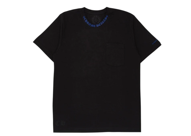 Chrome Hearts Neck Logo Pocket Short Sleeve Tee Shirt Black Blue