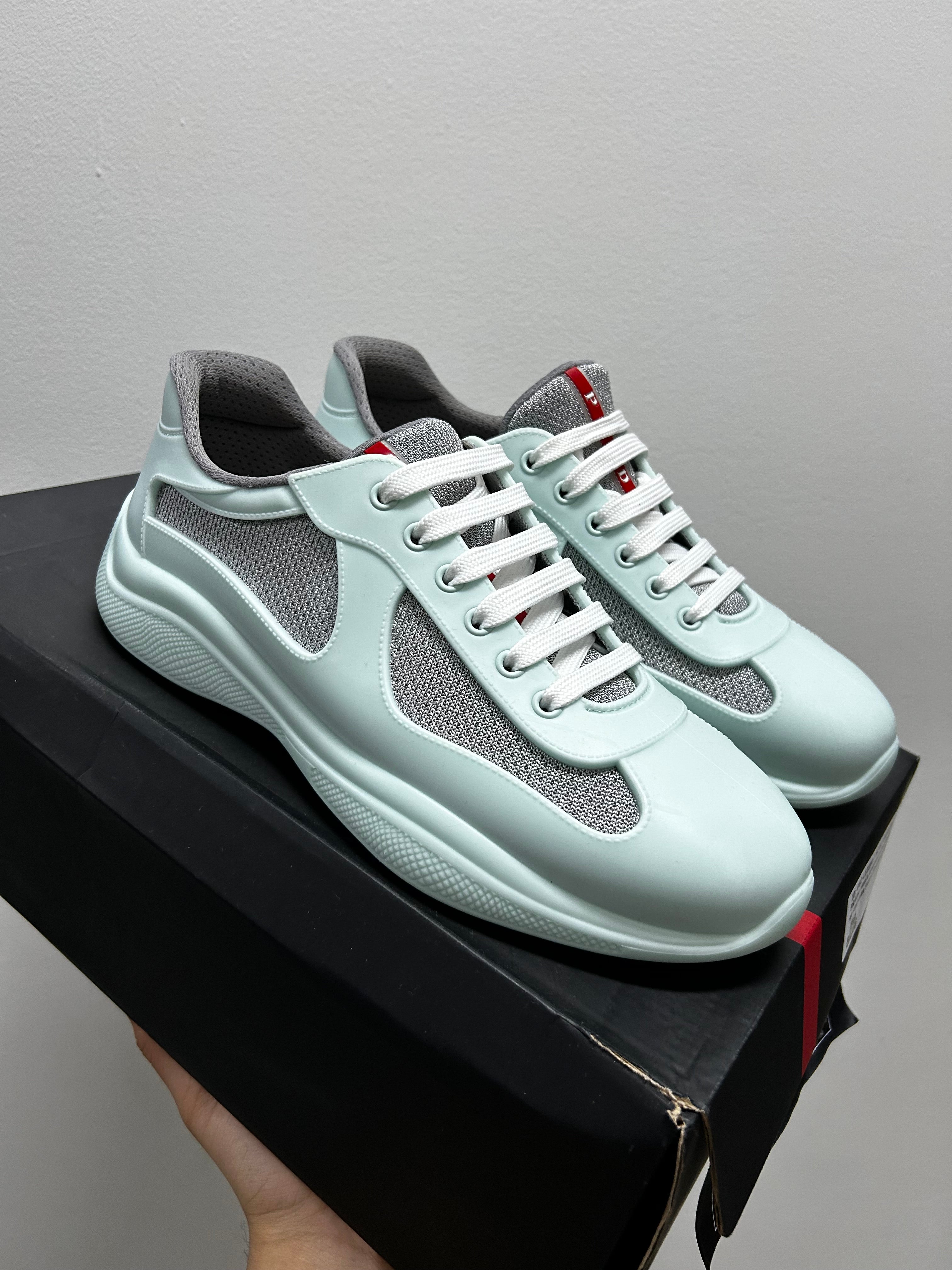 PRADA Mens Americas Cup Soft Rubber And Bike Fabric Sneakers In Mint