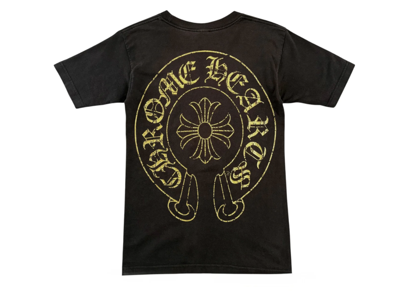 Chrome Hearts Vintage Horseshoe Logo Pocket Short Sleeve Tee Shirt Black Gold