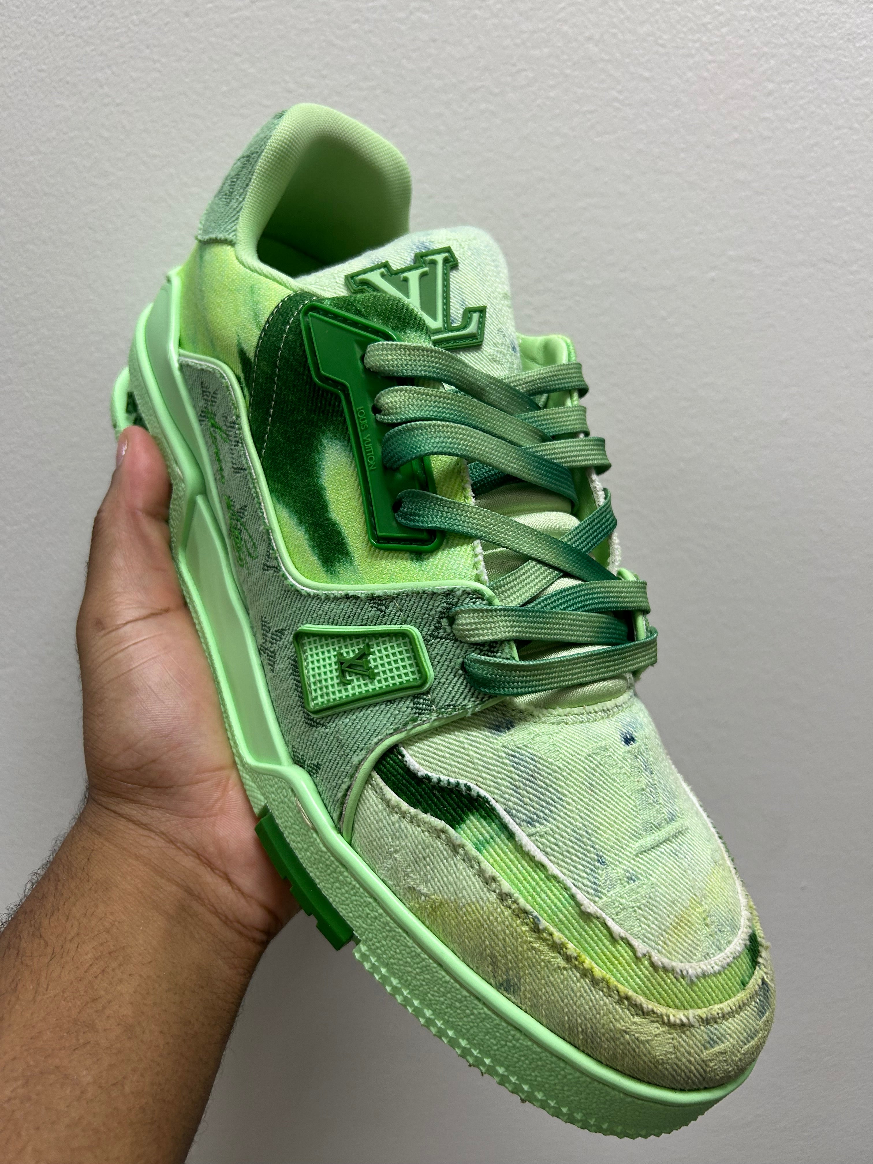 Louis Vuitton LV Trainer Green Bleached Monogram Denim