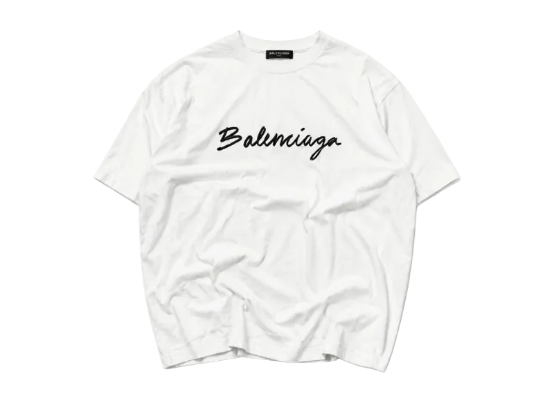 Balenciaga Script Logo T-shirt White/Black ( MINOR STAINS)(BACK 2 SCHOOL STEAL)