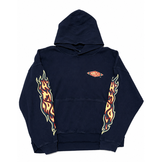 HMDDLA WAFFLE KNIT NAVY FLAME WORKS HOODIE