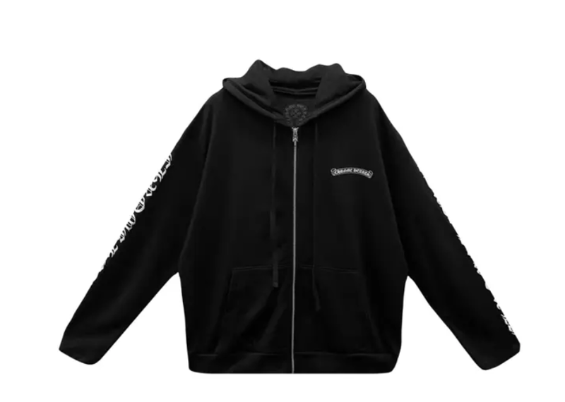 Chrome Hearts Scroll Logo Zip Up Hoodie Black