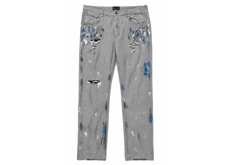 PURPLE BRAND GREY PAINT SPLATTER STAIGHT LEG JEANS