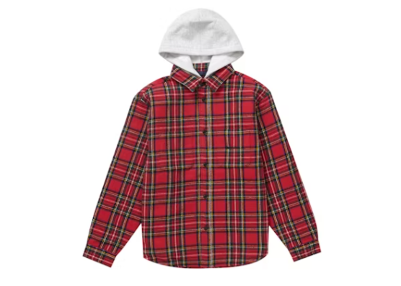 Supreme Tartan Flannel Hooded Shirt Red
