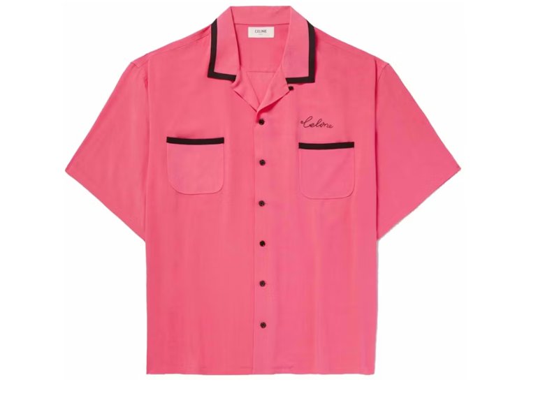 Celine Camp-Collar Logo-Embroidered Twill Shirt