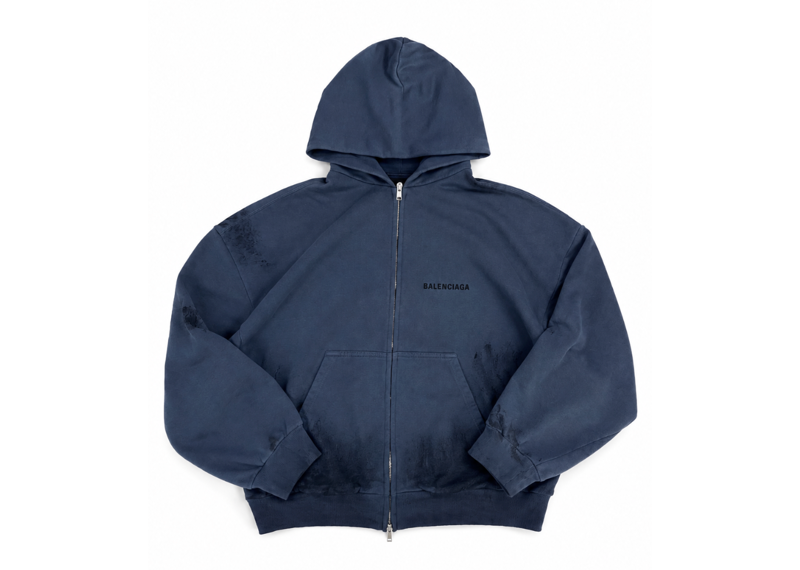 BALENCIAGA NAVY LOGO PRINT ZIP UP