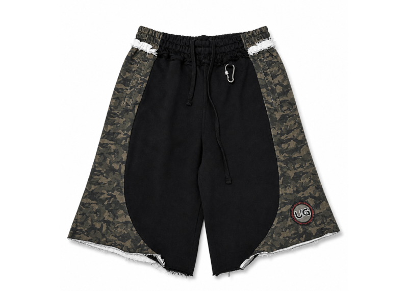 Utopian Garments Black Camo Sweat Shorts