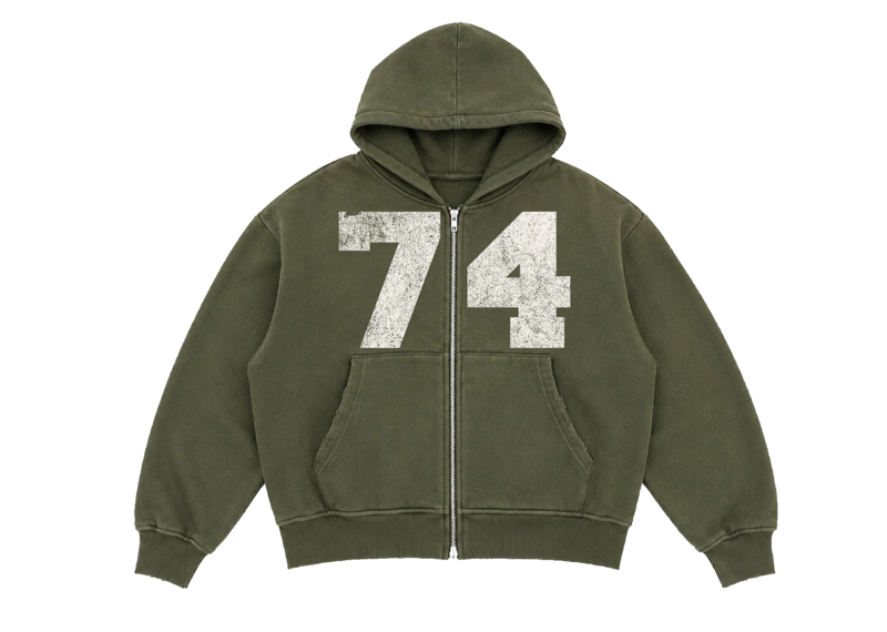 74 Is War Green Collegaite Zip-Up