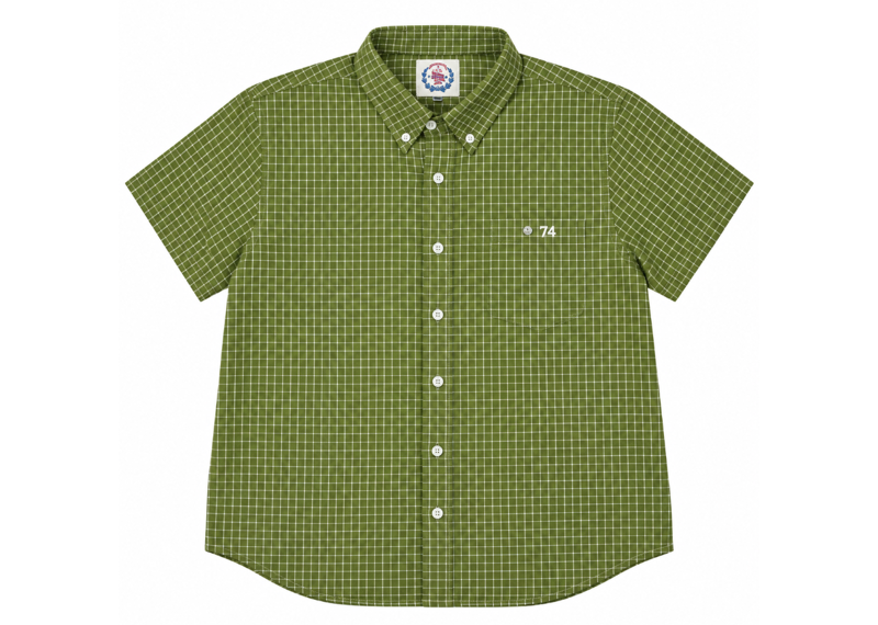 74 IS WAR GREEN STRIPPED BUTTON UP