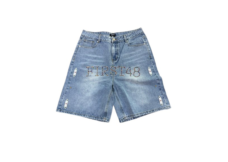 First 48 Rhinestone Blue Wash Jorts