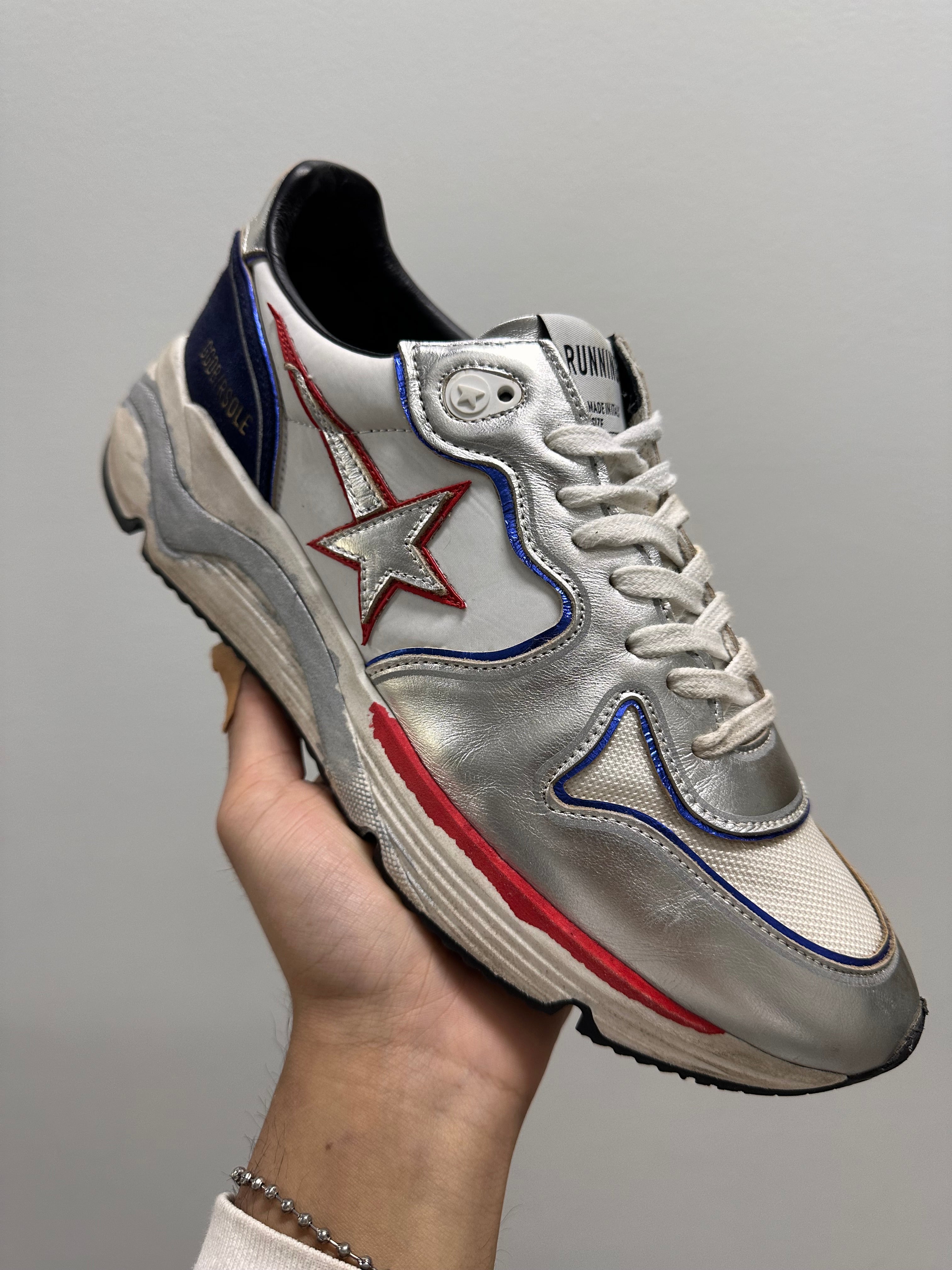 GOLDEN GOOSE Silver Red And Blue Running Sole Sneakers In Multicolor