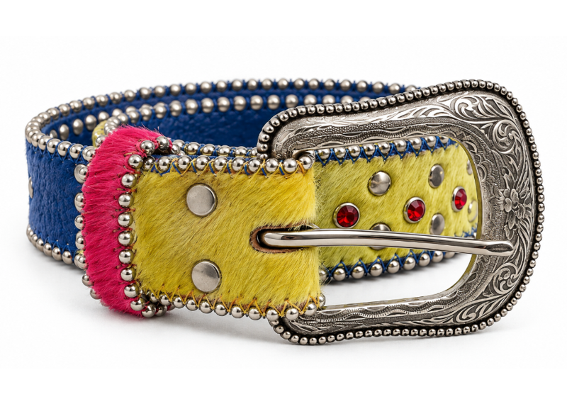 HOTWL BLUE MOHAIR BIG BUCKLE BELT