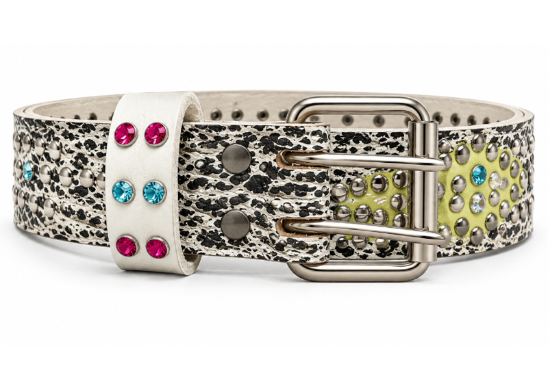 HOTWL CRACKED LEATHER WHITE GREEN MAIN BELT