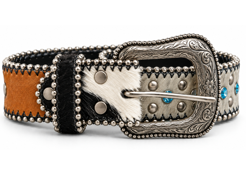 HOTWL WHITE COW MOHAIR BIG BUCKLE BELT