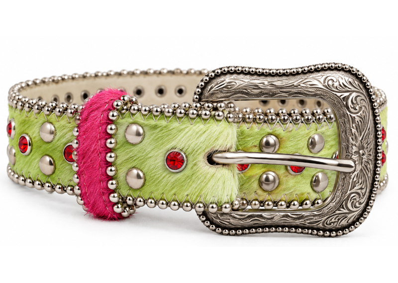 HOTWL WHITE GREEN MOHAIR BIG BUCKLE BELT