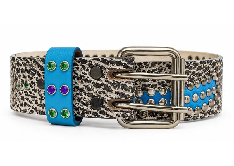 HOTW CRACKED WHITE LEATHER EMBELLISHED MAIN BELT