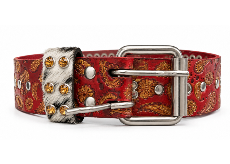 HOTW DARK RED EMBELLISHED MAIN BELT
