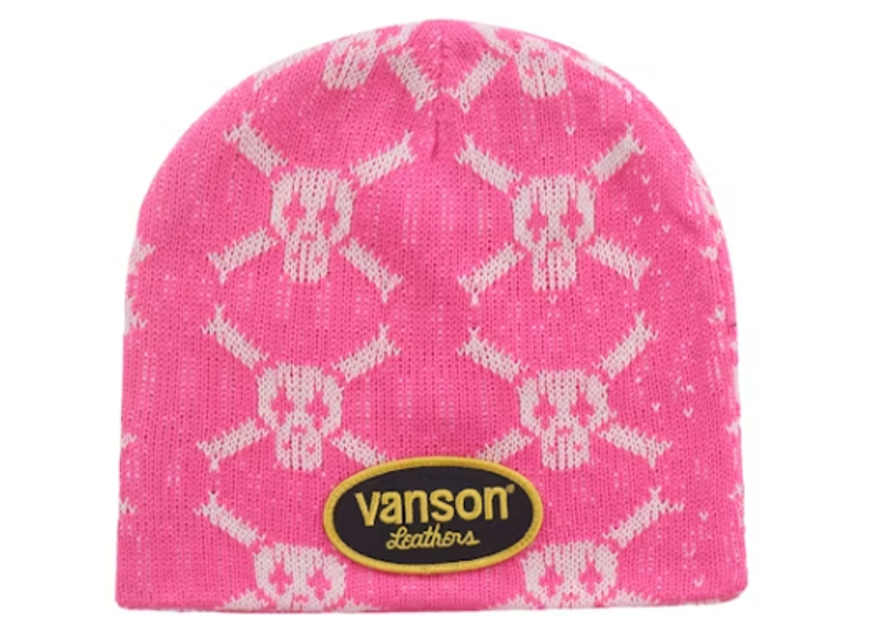 SUPREME VANSON LEATHERS SKULL BEANIE PINK