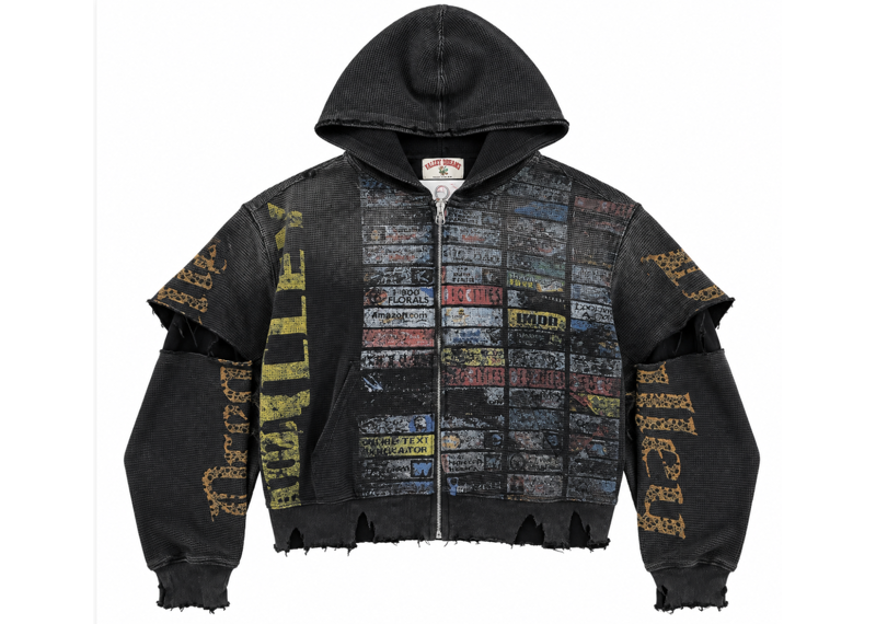 Vale Forever Glitch Waffle Thermal Zip Up Hoodie Black