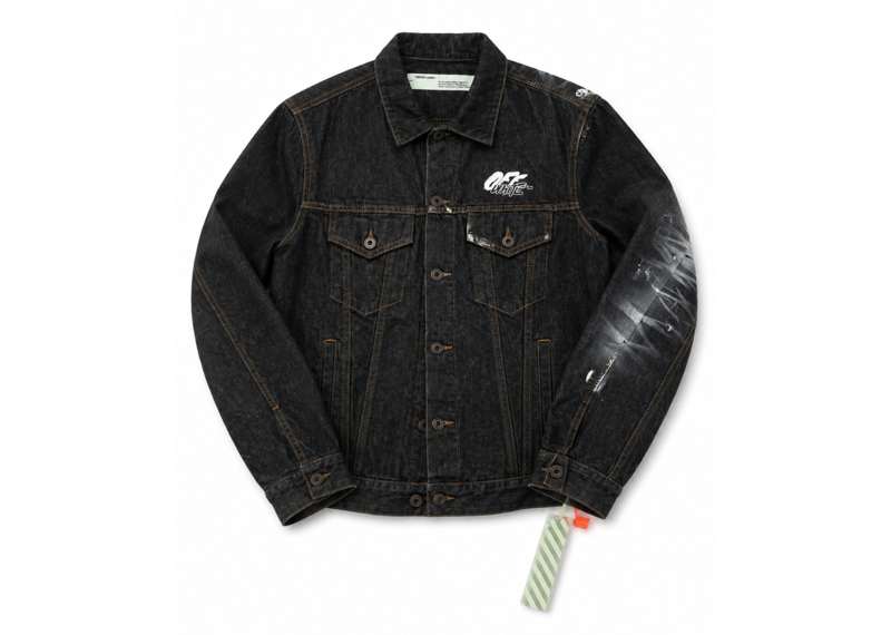 OFF WHITE Arrows Slim Denim Jacket Embroidered Logo Printing Black In Multi