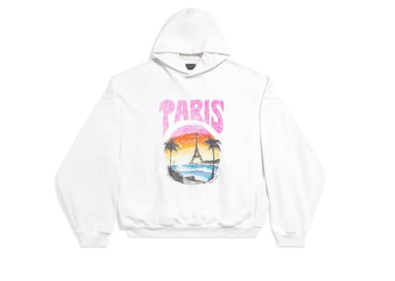 BALENCIAGA Tropical White Oversized printed cotton-jersey hoodie
