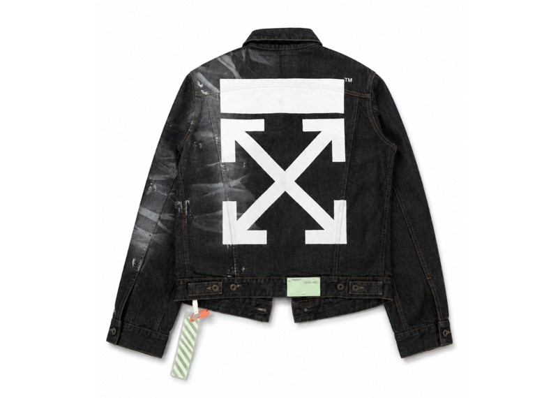 OFF WHITE Arrows Slim Denim Jacket Embroidered Logo Printing Black In Multi