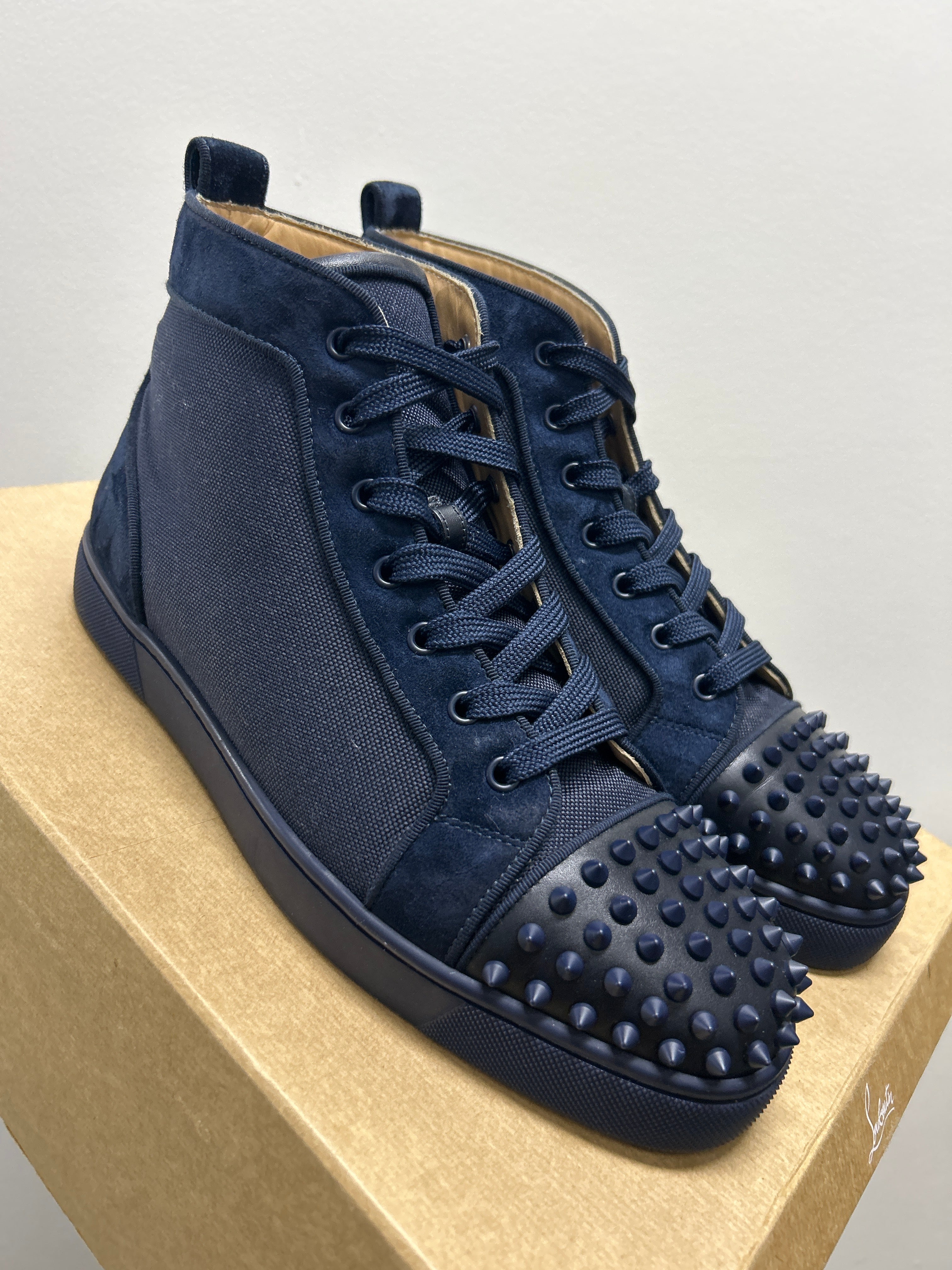 Christian Louboutin Mens Louis Spikes Flat High-Top Sneakers