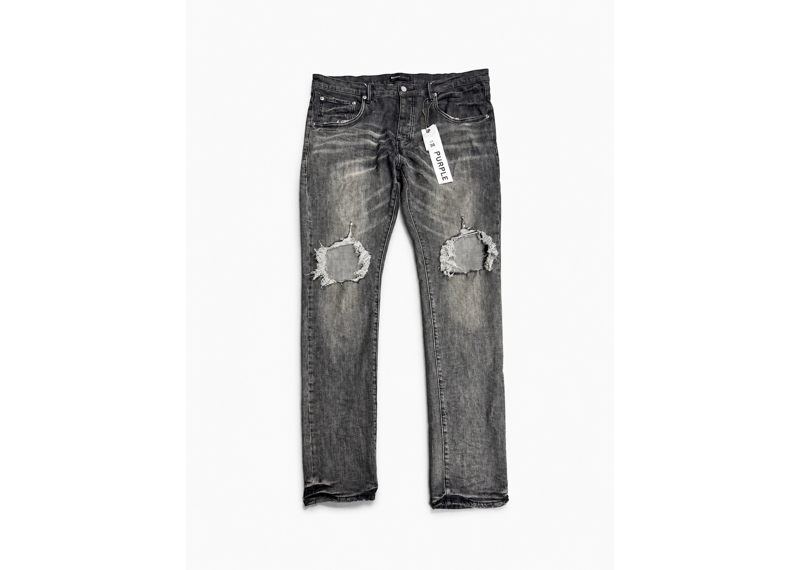 PURPLE BRAND RIPPED STRETCH SKINNY JEANS (GREY DIRTY RESIN BLOWOUT)