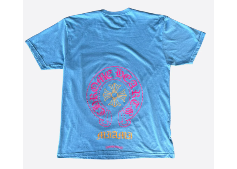 Chrome Hearts Blue Miami Art Basel Horseshoe Logo T-Shirt