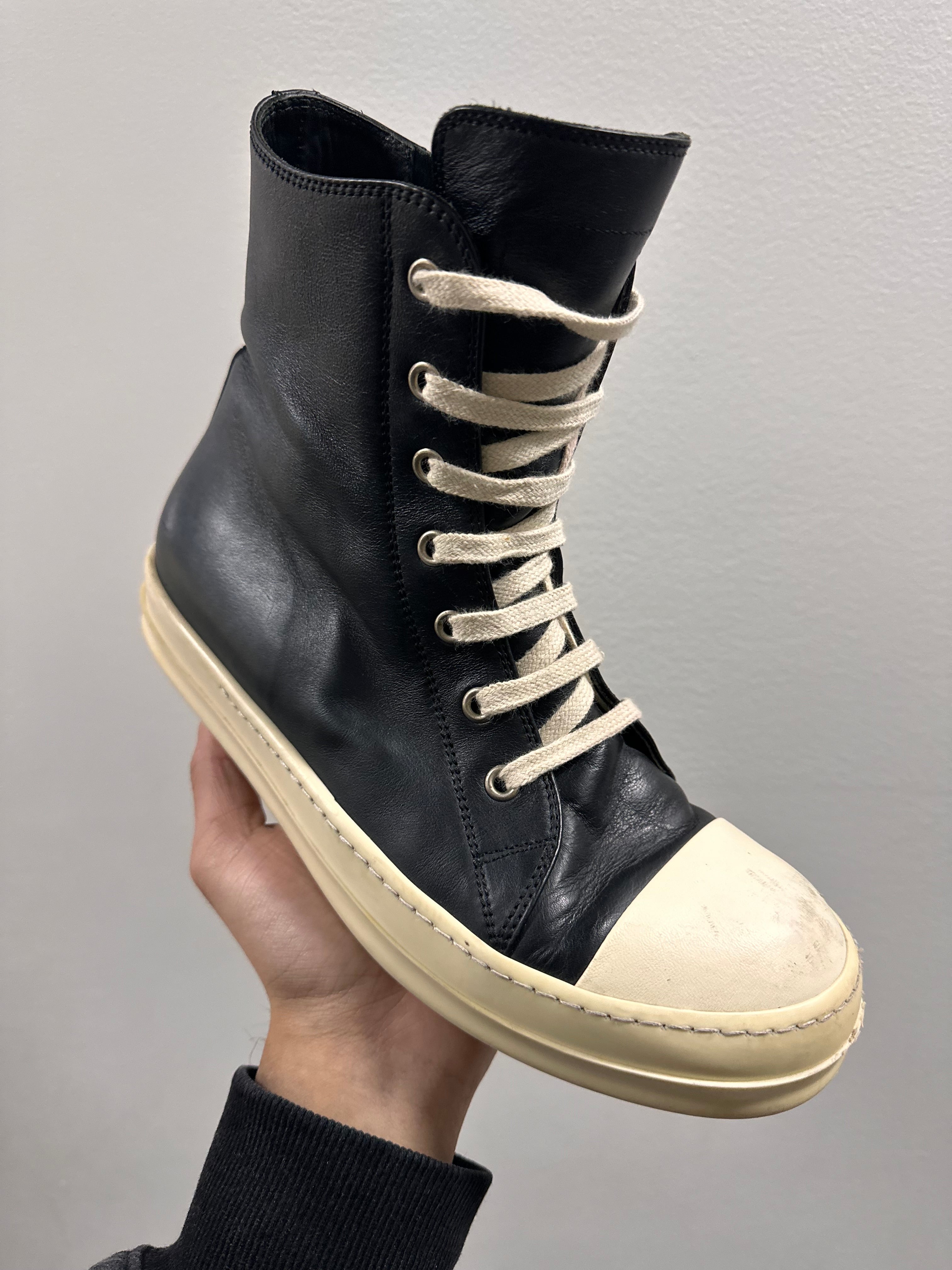 Rick Owens Ramones Leather High Top Black Cream