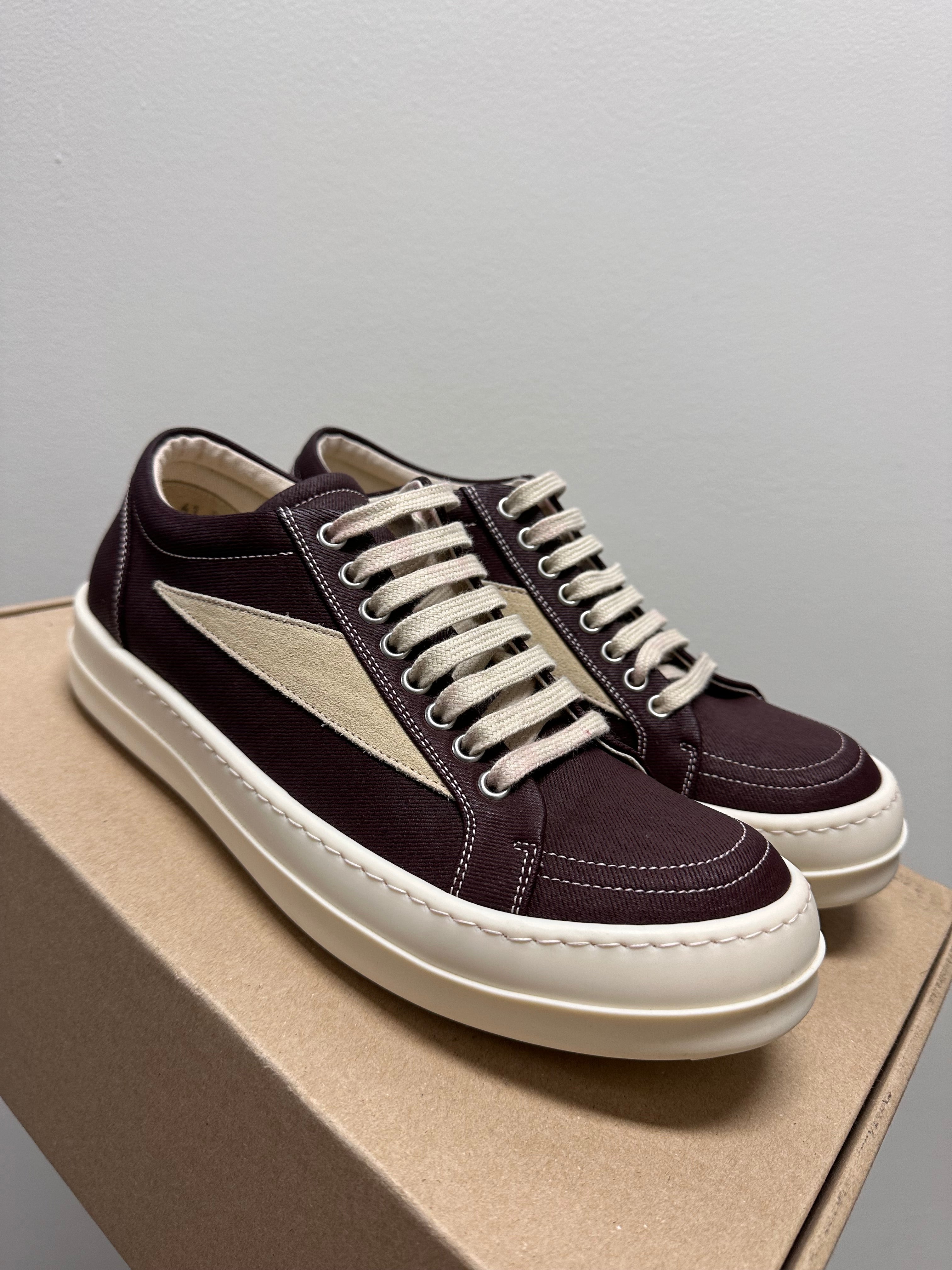 Rick Owen DRKSDHW Vintage Low Scab Wax Burgundy Sneaker