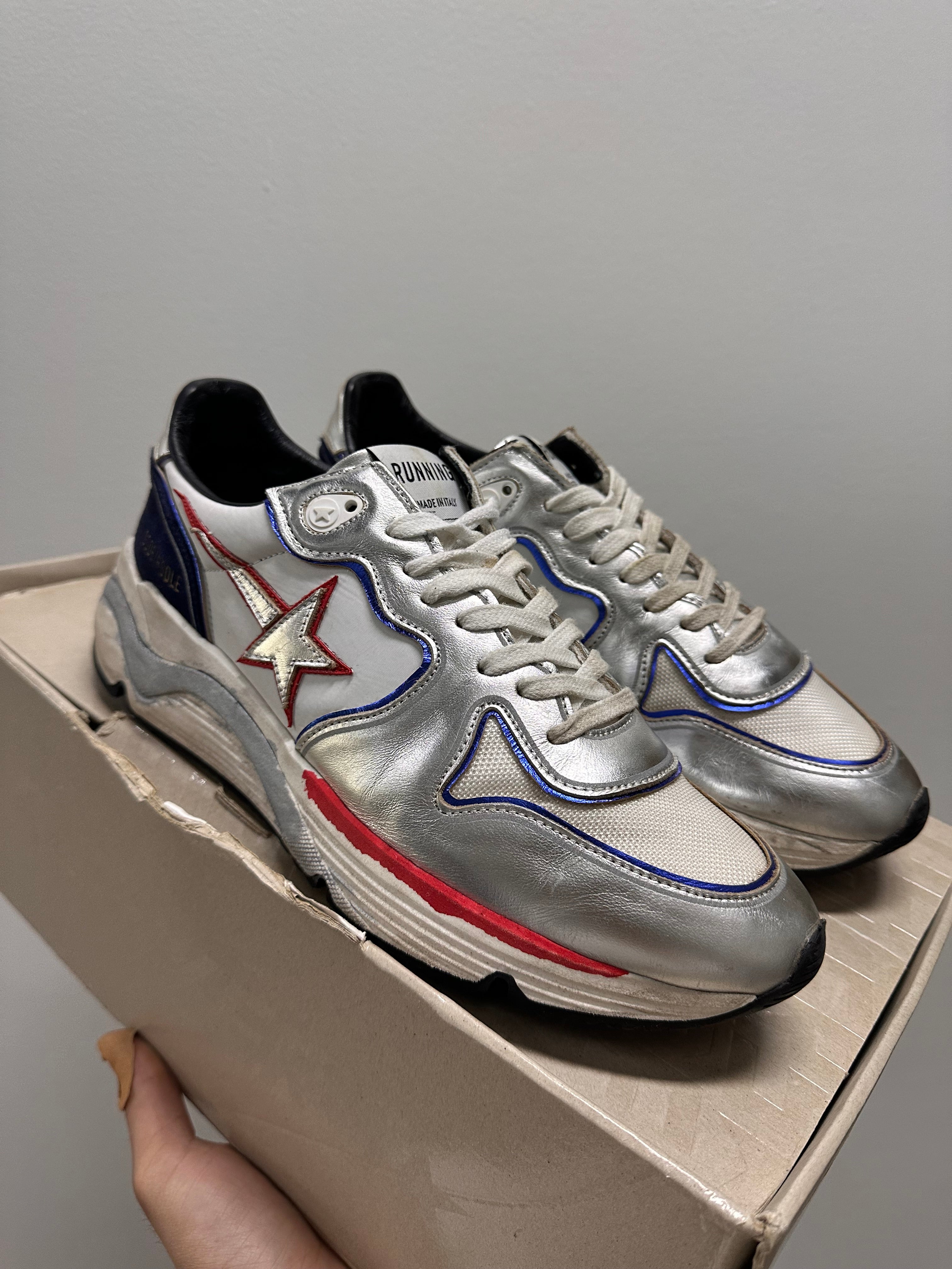 GOLDEN GOOSE Silver Red And Blue Running Sole Sneakers In Multicolor