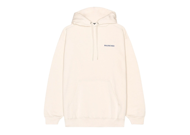 Balenciaga  Popover Logo Hooded Sweatshirt Chalky White Blue