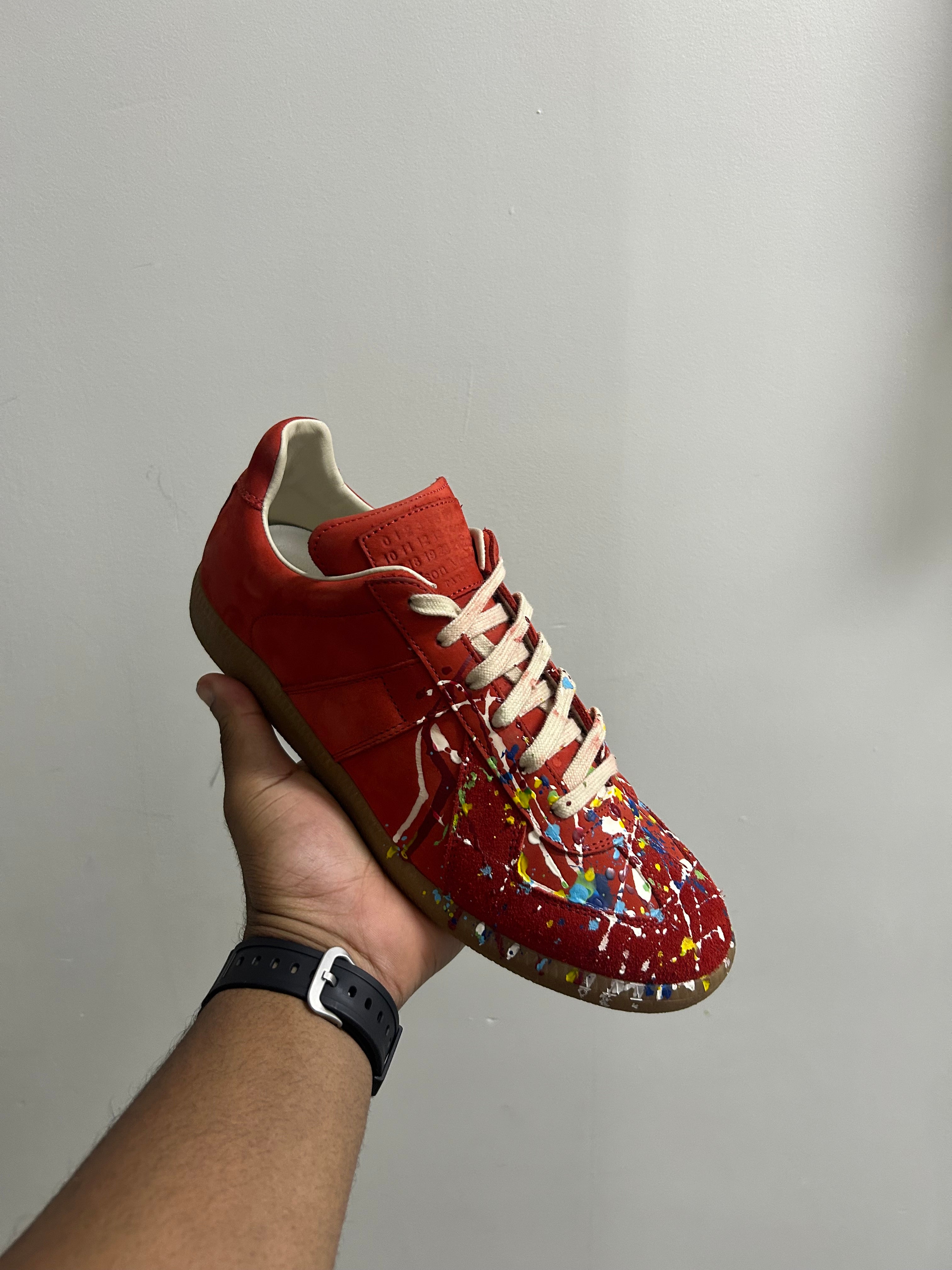 MAISON MARGIELA Replica Low Trainer, Red Paint Splatter