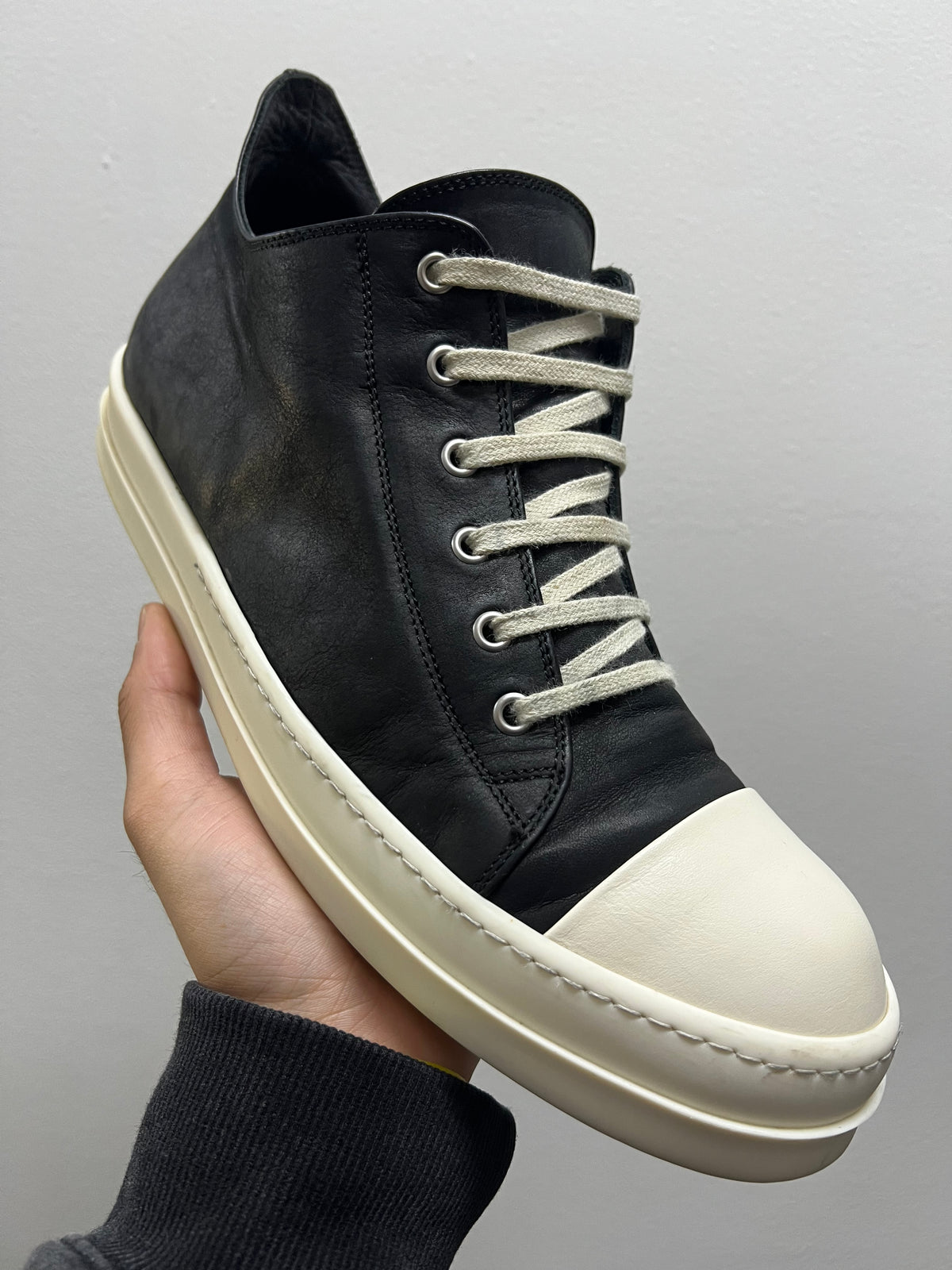 Rick Owens Hollywood Ramones Leather Low "Black Milk"