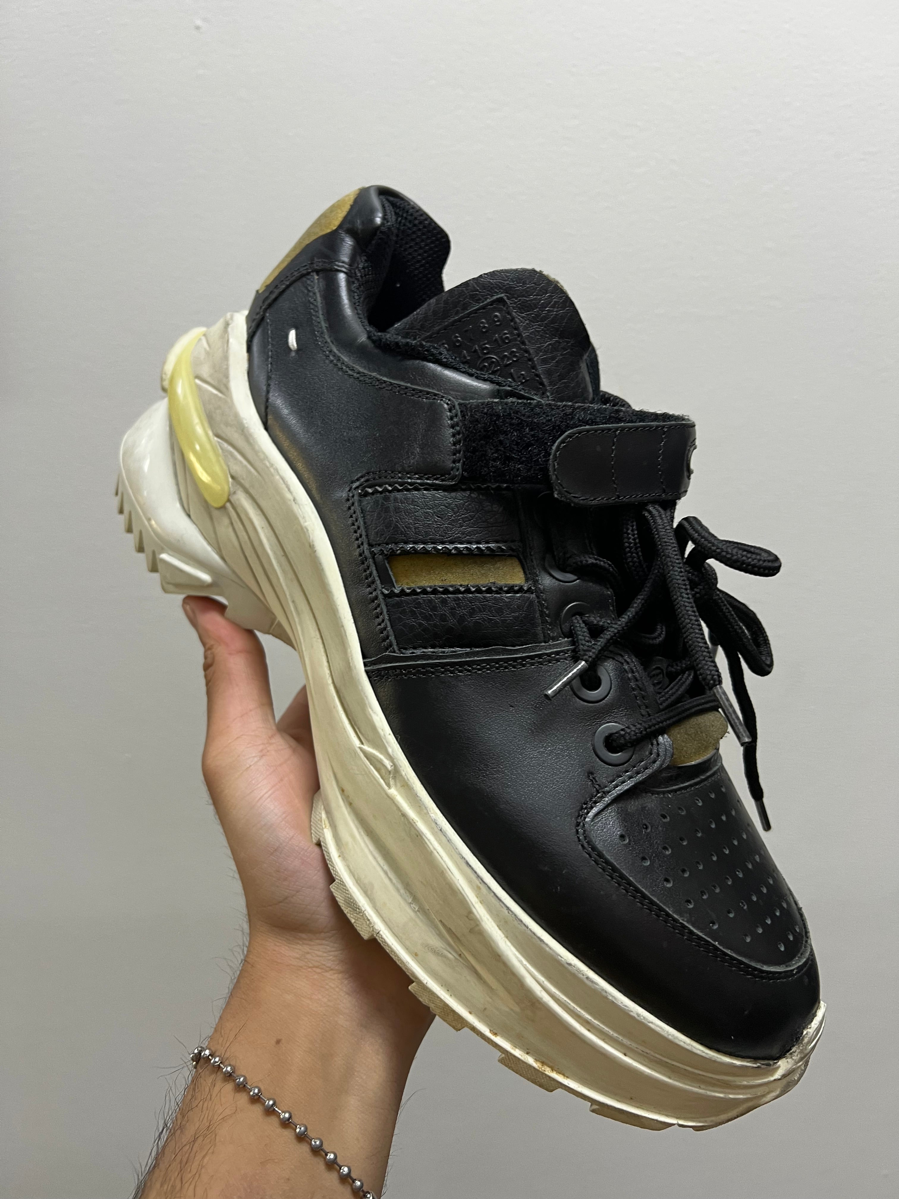 MAISON MARGIELA LEATHER TRAINERS BLACK