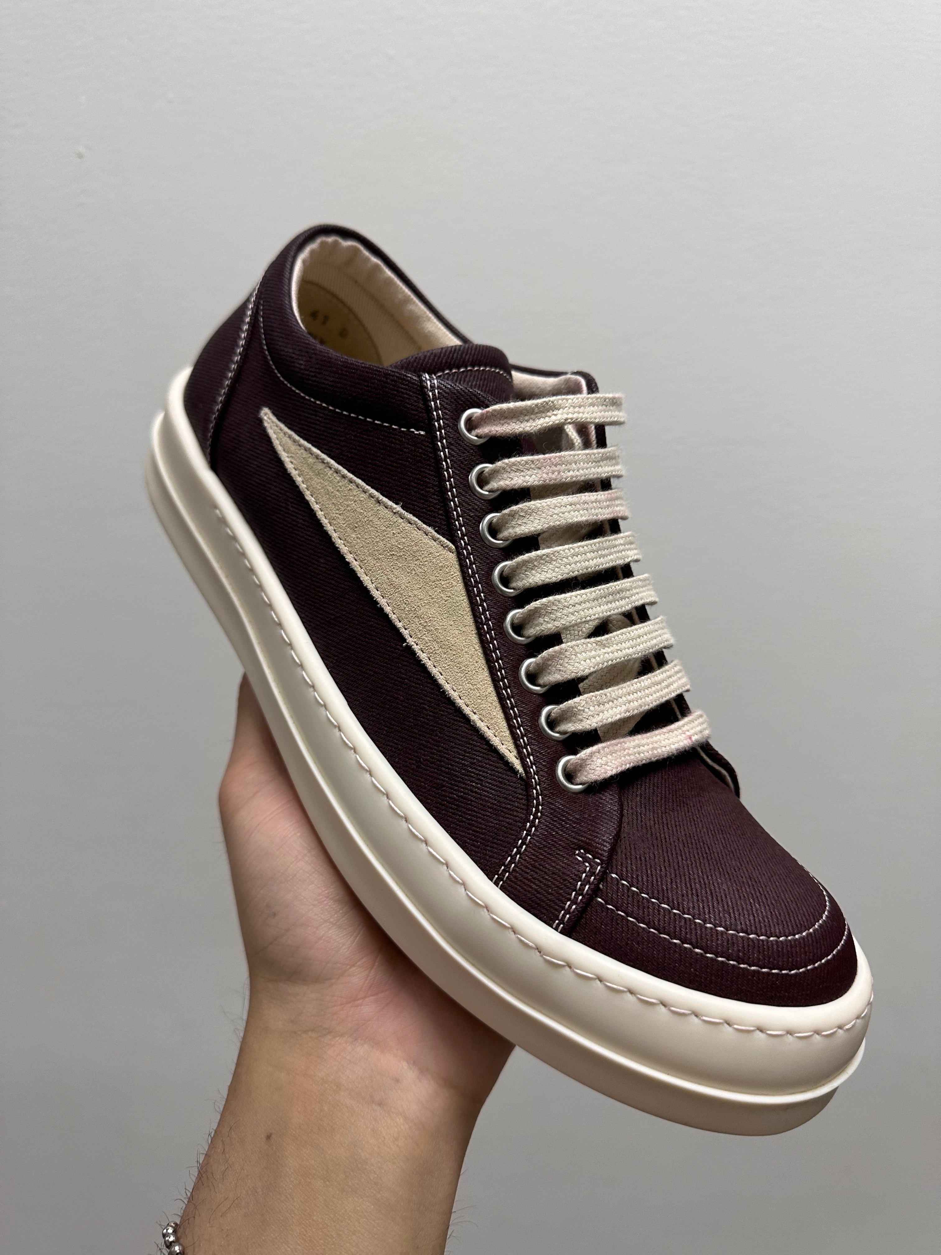 Rick Owen DRKSDHW Vintage Low Scab Wax Burgundy Sneaker