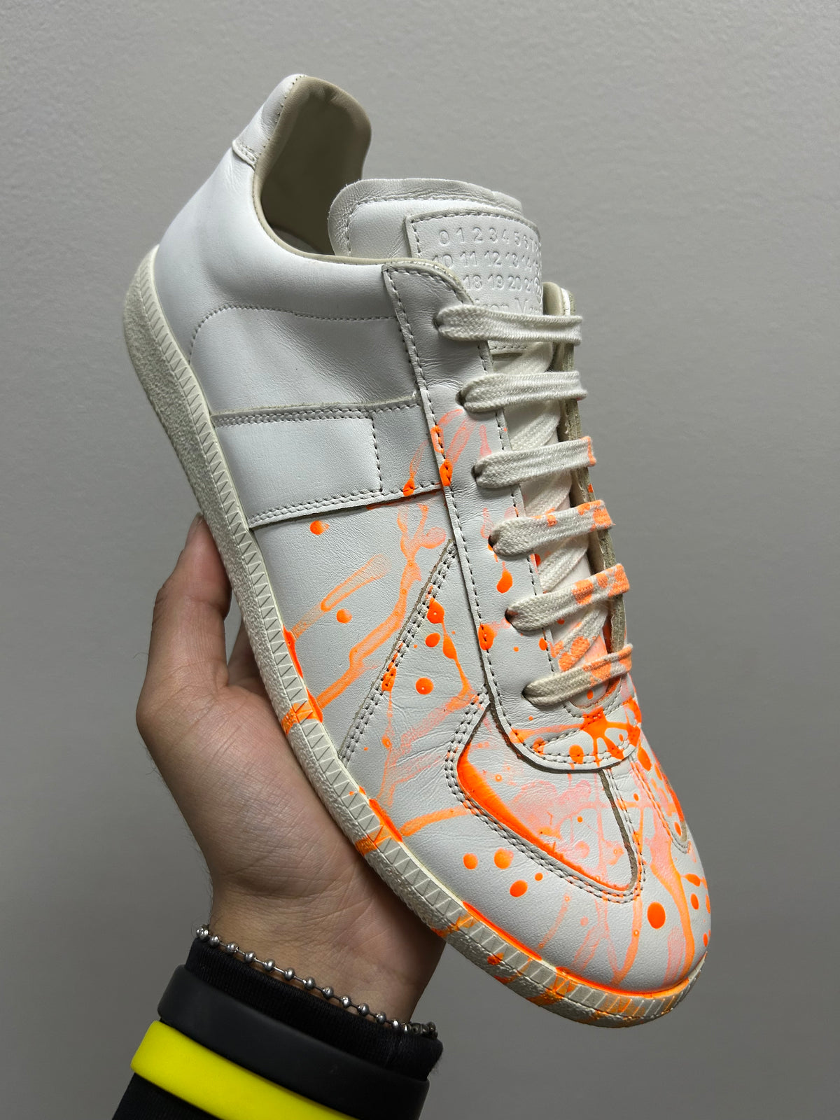 Maison Margiela White and Orange Paint Splatter Replica Sneakers