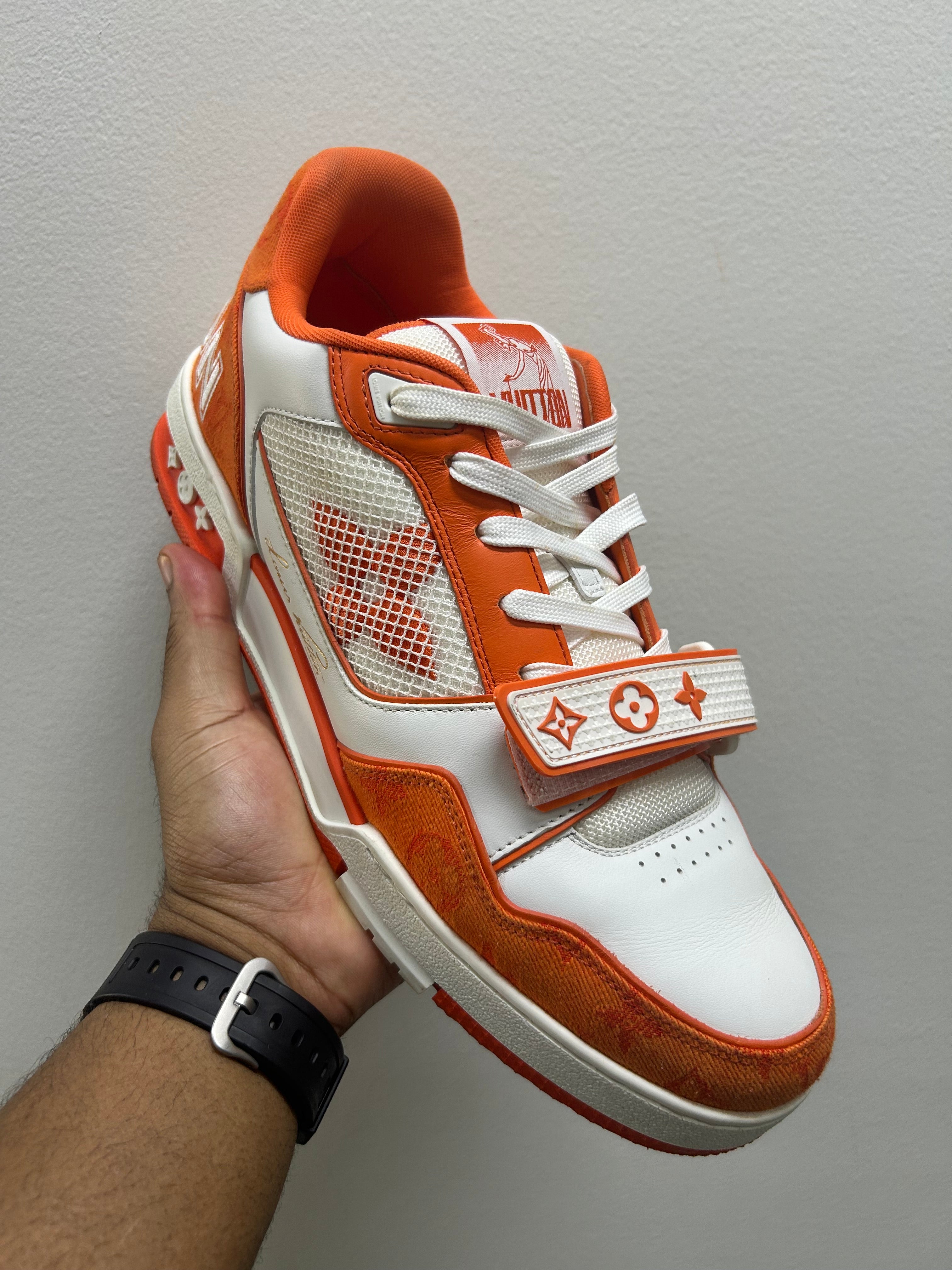Louis Vuitton Trainer Low Velcro Strap - Orange Monogram Denim