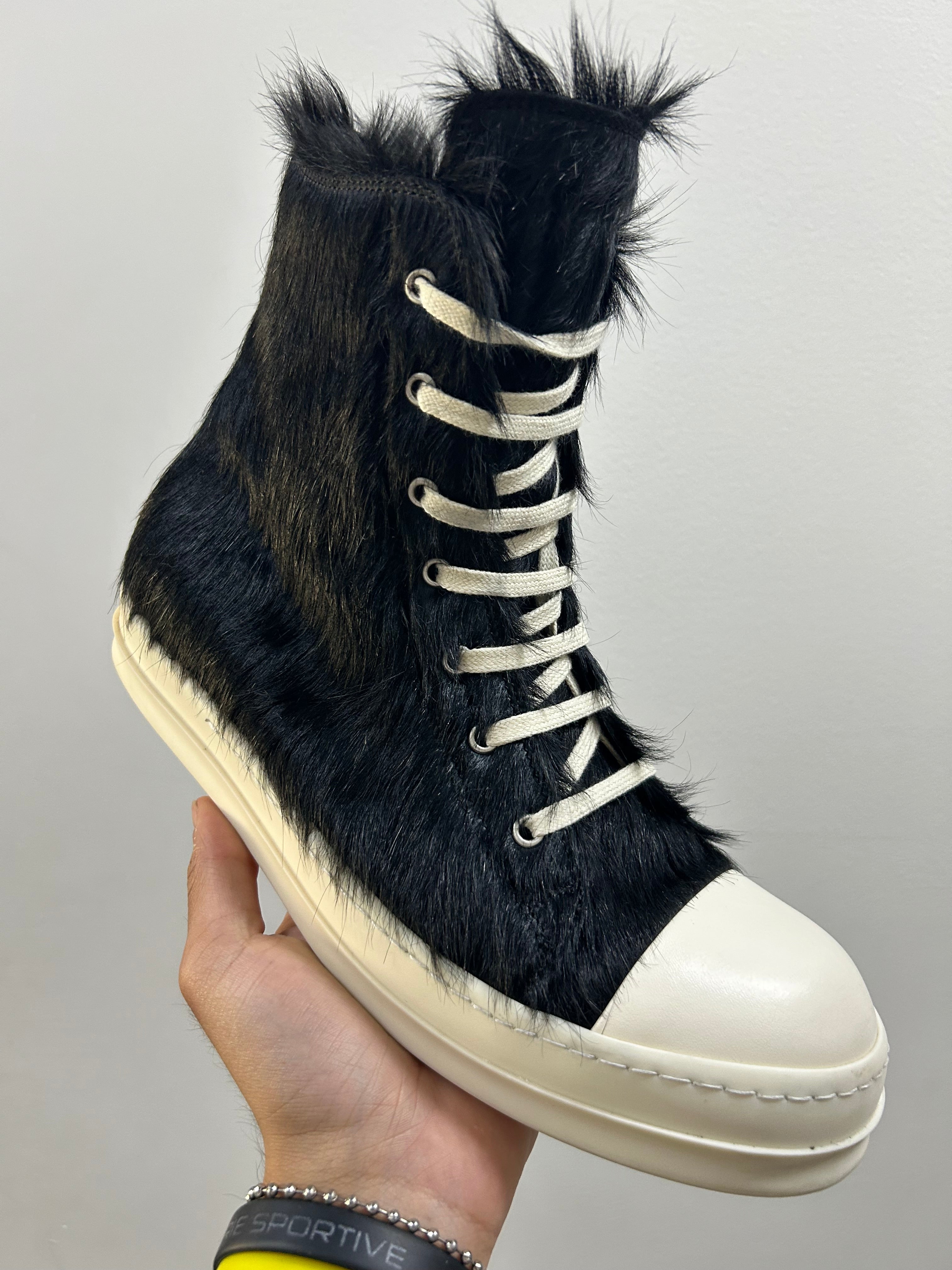 RICK OWENS PONY HAIR HIGH SNEAKER