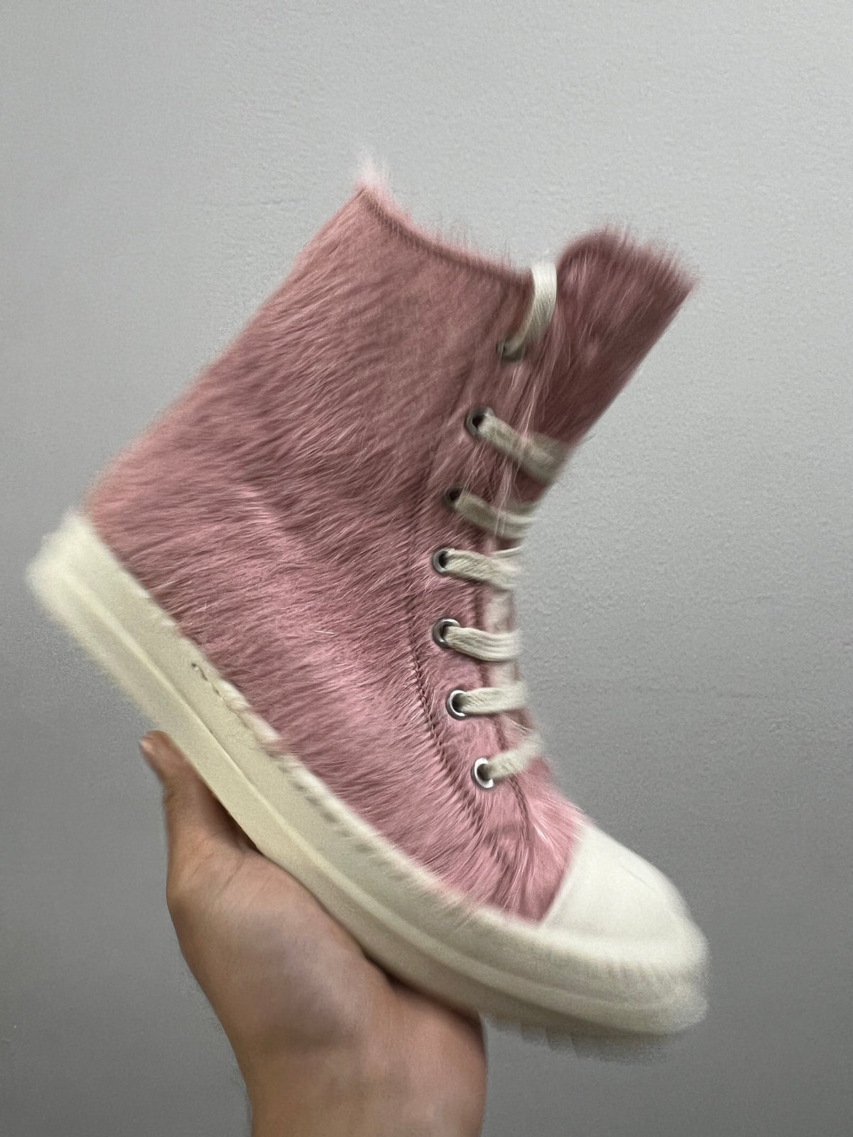 Rick Owens Wmns Lido Runway High Sneaker Dusty Pink Cow Fur