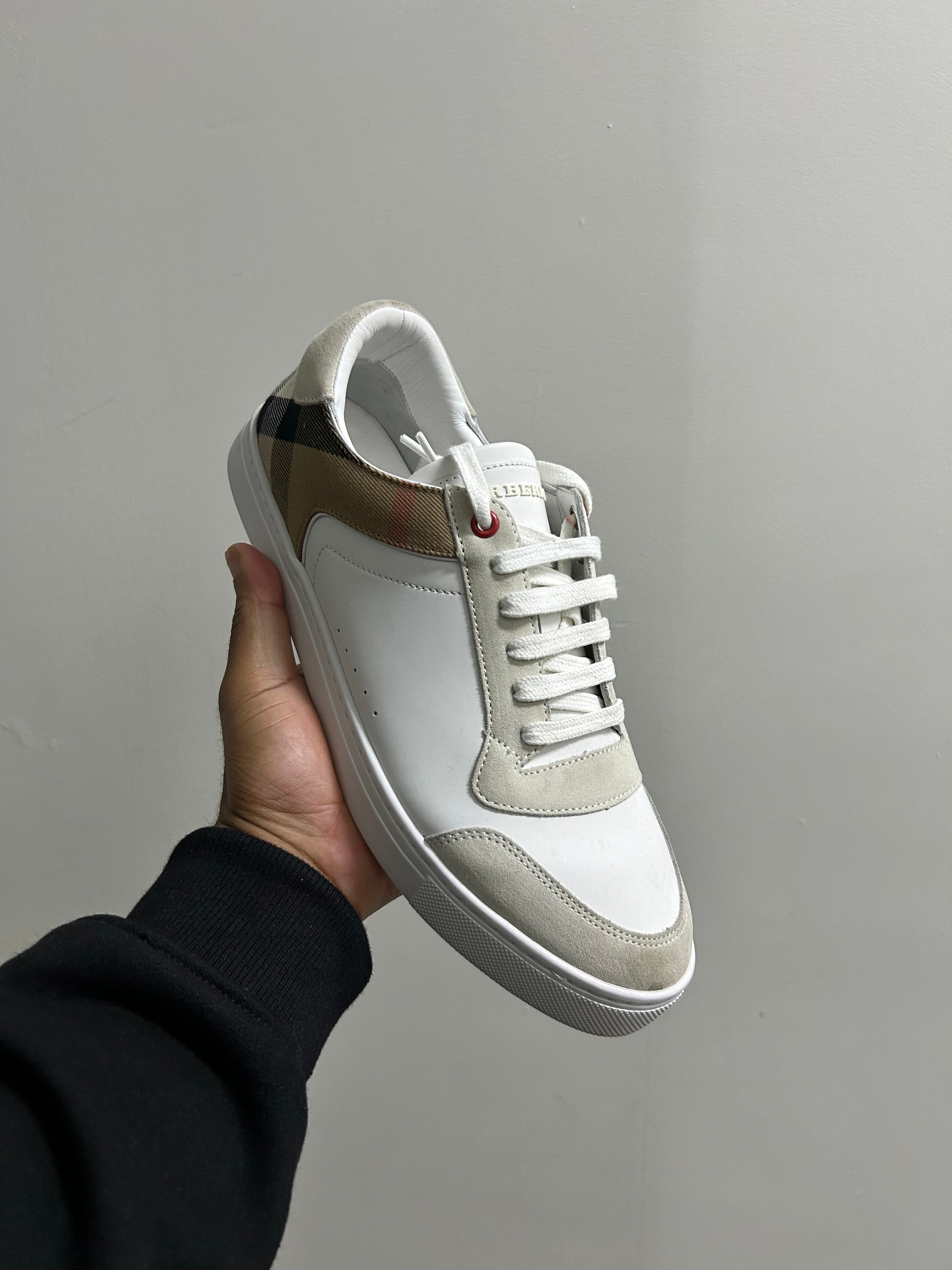 Burberry Mens Leather-Suede Check Sneakers