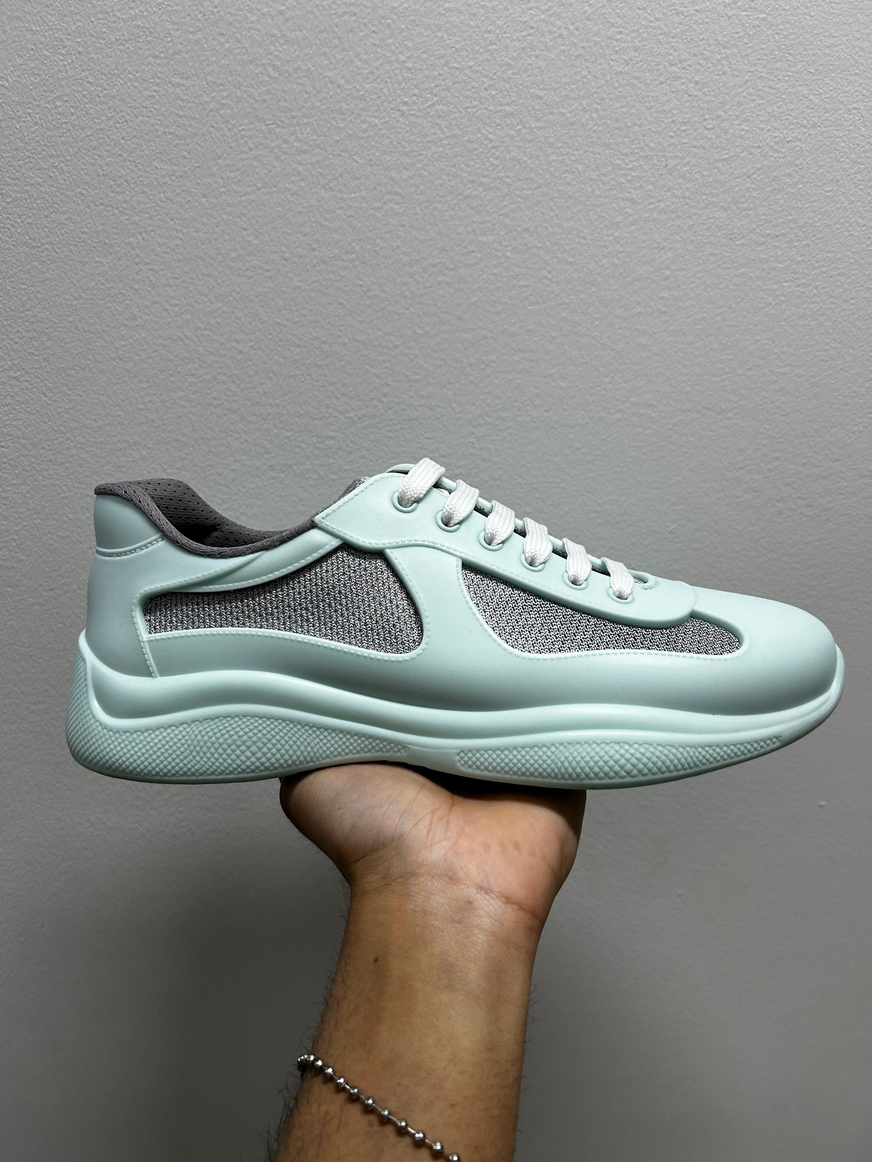 PRADA Mens Americas Cup Soft Rubber And Bike Fabric Sneakers In Mint