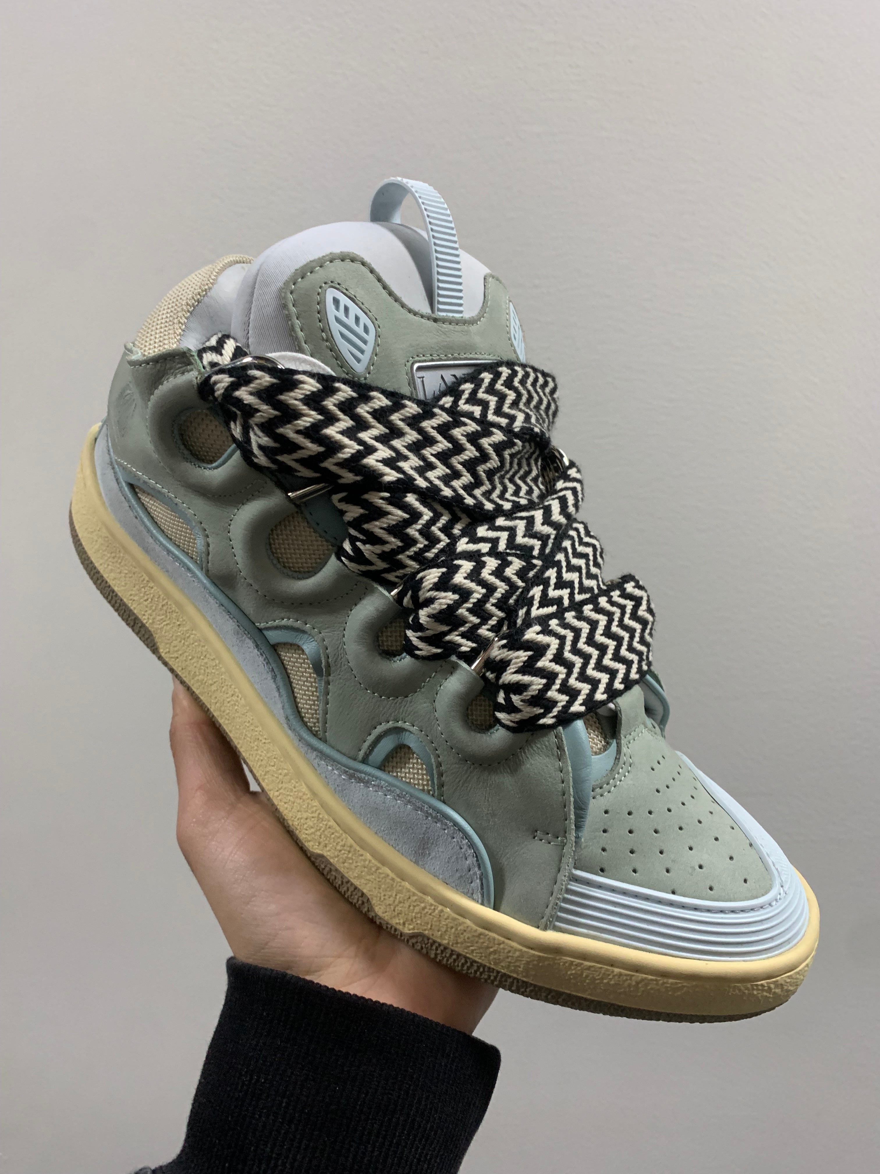 Lanvin Leather Curb Sneaker Pale Blue